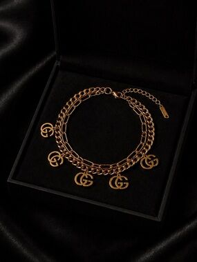 Gold Double GG Charm Layered Bracelet